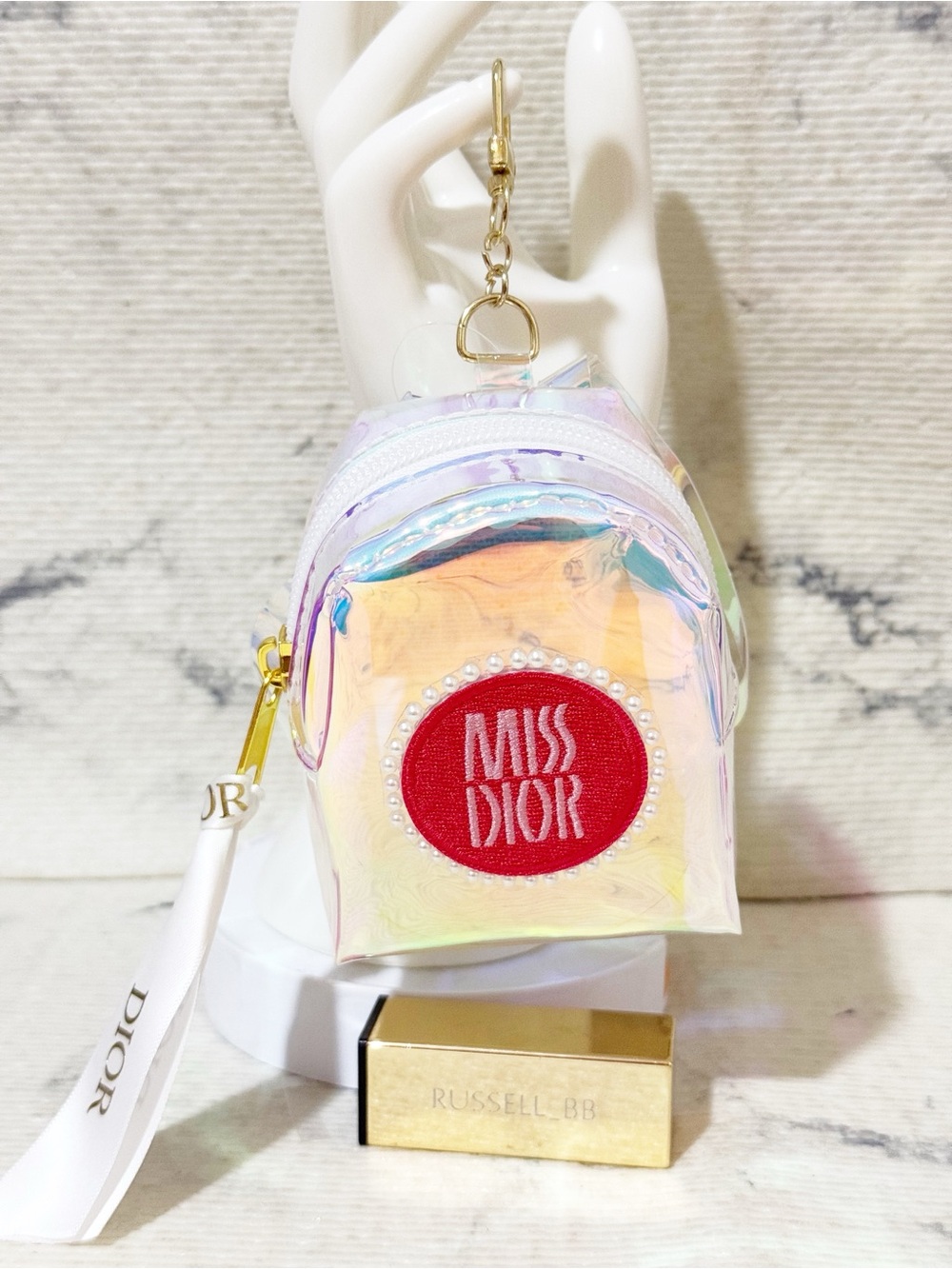 Miss Dior Embellished Iridescent Mini Backpack Bag Charm (Hot Pink Circle)